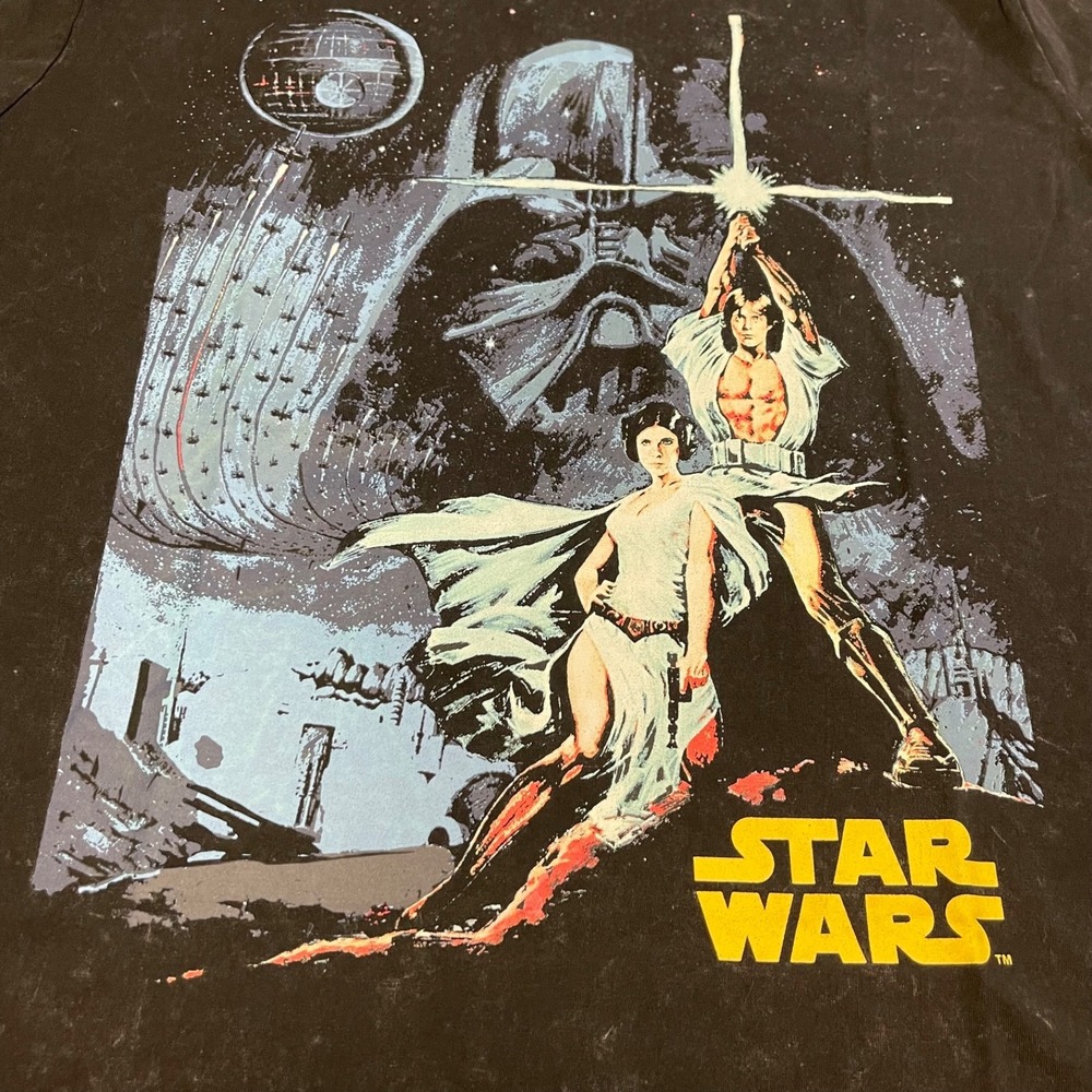 Lucky Brand NWT Men XL Black Acid Wash Star Wars A New Hope Retro Poster Tee
